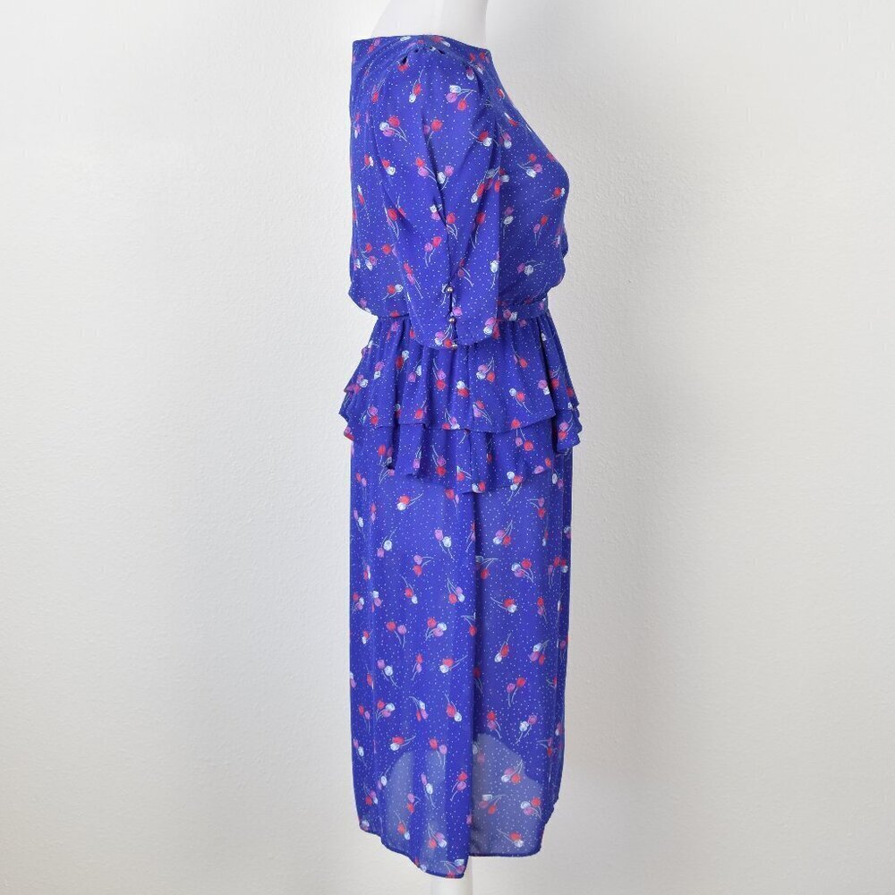 80's Vintage Floral Belted Peplum Formal Dress - 4 - Picture 10 of 13